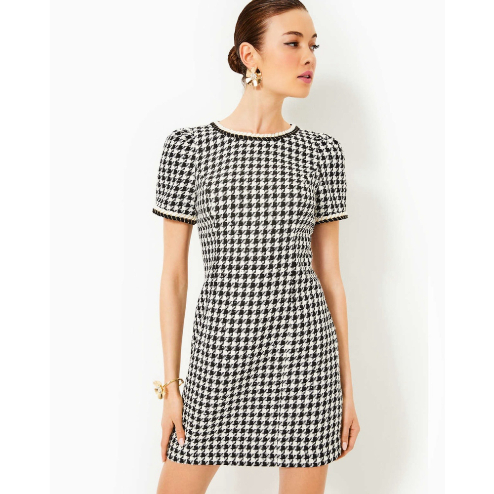 Lilly Pulitzer Doriane Boucle Shift Dress Noir Houndstooth Sequin Boucle Size 16